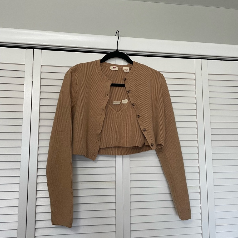 Levi's Tan Cardigan Sweater & Knit Tank Set